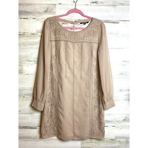 Gianni Bini Women’s 8 Nude Beaded Sheer Long Sleeve Cocktail Formal Midi Dress